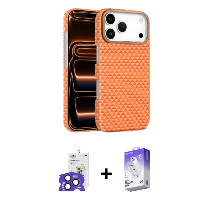 MARSİLYAN™- iPhone 17 Pro Max Kılıf Doruk Serisi - Siyah Bilvis 5in1 3D Magic Cam Ekran Koruyucu + Bilvis Titan Kamera Lens - LT