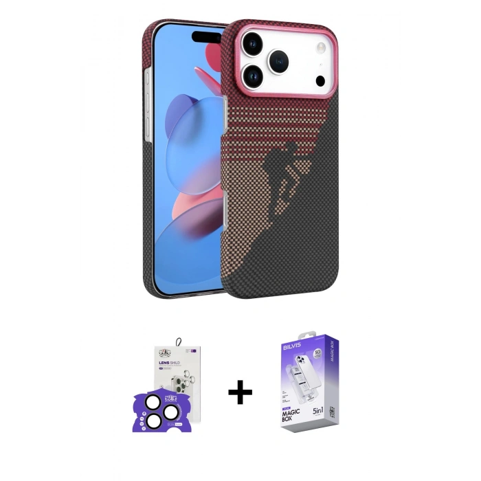 MARSİLYAN™- iPhone 17 Pro Max Kılıf Doruk Serisi - Siyah Bilvis 5in1 3D Magic Cam Ekran Koruyucu + Bilvis Titan Kamera Lens - NLGY