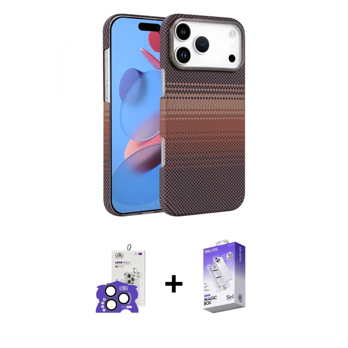 MARSİLYAN™- iPhone 17 Pro Max Kılıf Doruk Serisi - Siyah Bilvis 5in1 3D Magic Cam Ekran Koruyucu + Bilvis Titan Kamera Lens - NLGY