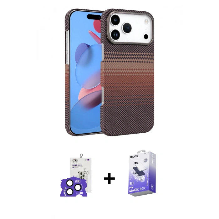 MARSİLYAN™- iPhone 17 Pro Max Kılıf Doruk Serisi - Siyah Bilvis 5in1 5D Magic Hayalet Cam Ekran Koruyucu + Lacivert Bilvis Titan Kamera Lens