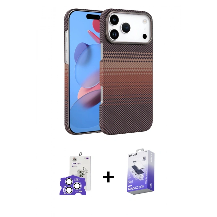 MARSİLYAN™- iPhone 17 Pro Max Kılıf Doruk Serisi - Siyah Bilvis 5in1 5D Magic Hayalet Cam Ekran Koruyucu + Bilvis Titan Kamera Lens - GS