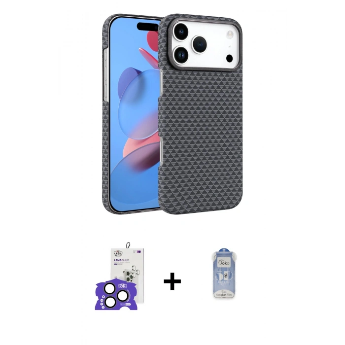 MARSİLYAN™- iPhone 17 Pro Max Kılıf Doruk Serisi - Siyah Joko Magic 5D Cam + Bilvis Titan Kamera Lens - NLGY