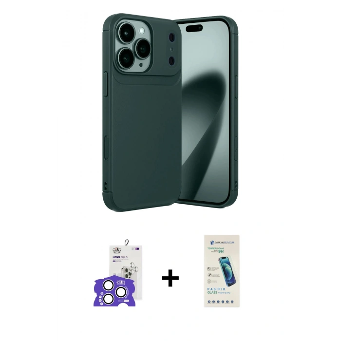 MARSİLYAN™- iPhone 17 Pro Max Kılıf Eksen Form Prime - Şeffaf Pasifik Cam Ekran Koruyucu + Bilvis Titan Kamera Lens - GS
