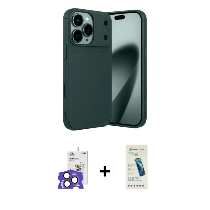 MARSİLYAN™- iPhone 17 Pro Max Kılıf Eksen Form Prime - Şeffaf Pasifik Cam Ekran Koruyucu + Bilvis Titan Kamera Lens - NLGY
