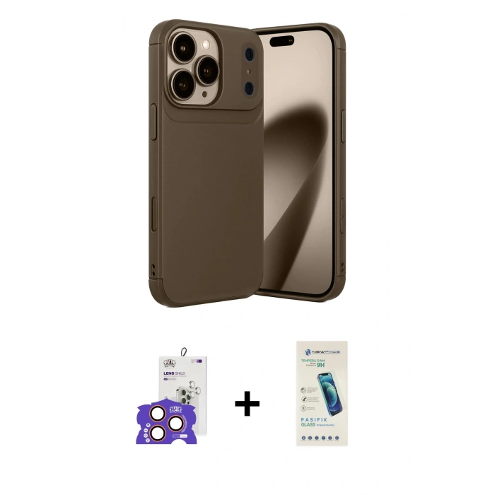 MARSİLYAN™- iPhone 17 Pro Max Kılıf Eksen Form Prime - Şeffaf Pasifik Cam Ekran Koruyucu + Turuncu Bilvis Titan Kamera Lens