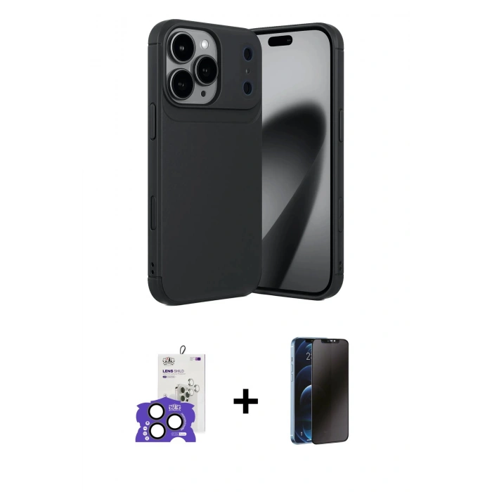 MARSİLYAN™- iPhone 17 Pro Max Kılıf Eksen Form Prime - Siyah 3D Antistatik Hayalet Cam Ekran Koruyucu + Bilvis Titan Kamera Lens - NLGY