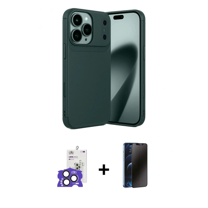 MARSİLYAN™- iPhone 17 Pro Max Kılıf Eksen Form Prime - Siyah 3D Antistatik Hayalet Cam Ekran Koruyucu + Bilvis Titan Kamera Lens - NLGY