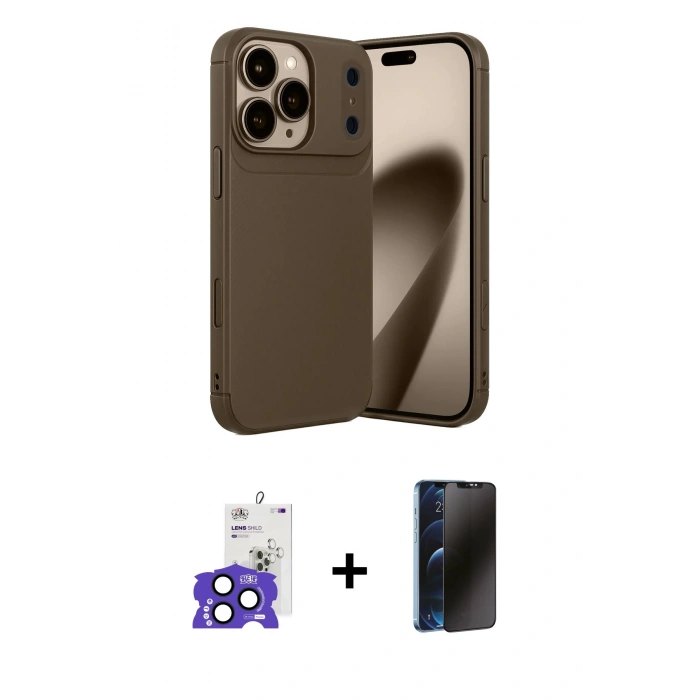 MARSİLYAN™- iPhone 17 Pro Max Kılıf Eksen Form Prime - Siyah 3D Antistatik Hayalet Cam Ekran Koruyucu + Bilvis Titan Kamera Lens - LT