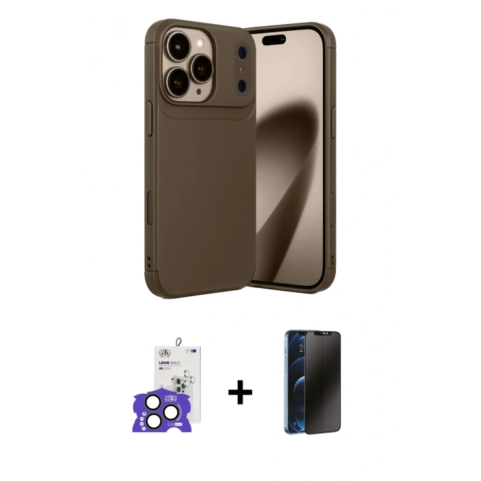 MARSİLYAN™- iPhone 17 Pro Max Kılıf Eksen Form Prime - Siyah 3D Antistatik Hayalet Cam Ekran Koruyucu + Bilvis Titan Kamera Lens - NLGY