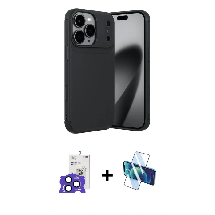 MARSİLYAN™- iPhone 17 Pro Max Kılıf Eksen Form Prime - Siyah 3D Antistatik Seramik Nano Ekran Koruyucu + Bilvis Titan Kamera Lens - LT