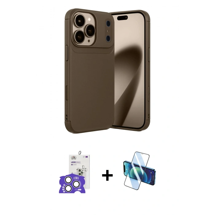 MARSİLYAN™- iPhone 17 Pro Max Kılıf Eksen Form Prime - Siyah 3D Antistatik Seramik Nano Ekran Koruyucu + Bilvis Titan Kamera Lens - GS