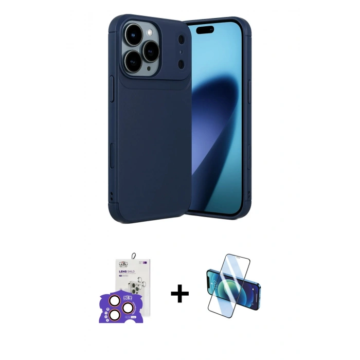 MARSİLYAN™- iPhone 17 Pro Max Kılıf Eksen Form Prime - Siyah 3D Antistatik Seramik Nano Ekran Koruyucu + Bilvis Titan Kamera Lens - TU