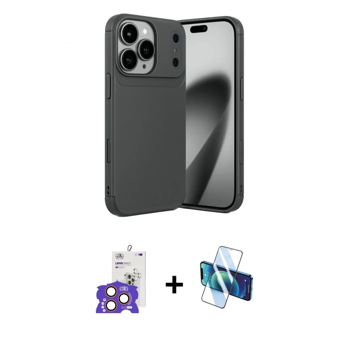 MARSİLYAN™- iPhone 17 Pro Max Kılıf Eksen Form Prime - Siyah 3D Antistatik Seramik Nano Ekran Koruyucu + Bilvis Titan Kamera Lens - TU