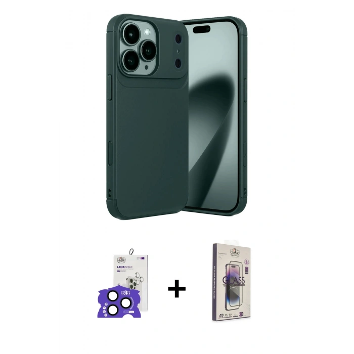 MARSİLYAN™- iPhone 17 Pro Max Kılıf Eksen Form Prime - Siyah Bilvis 3D Cam Ekran Koruyucu + Bilvis Titan Kamera Lens - LT