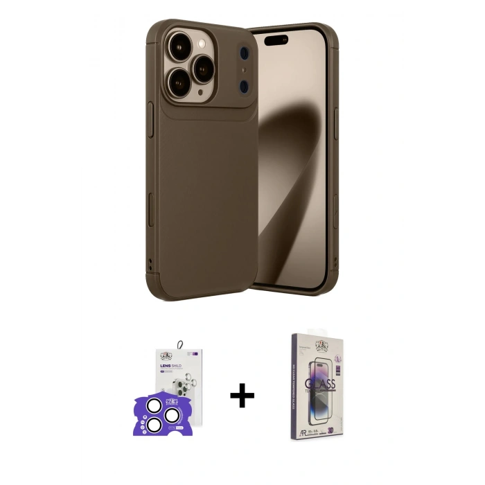 MARSİLYAN™- iPhone 17 Pro Max Kılıf Eksen Form Prime - Siyah Bilvis 3D Cam Ekran Koruyucu + Bilvis Titan Kamera Lens - GS