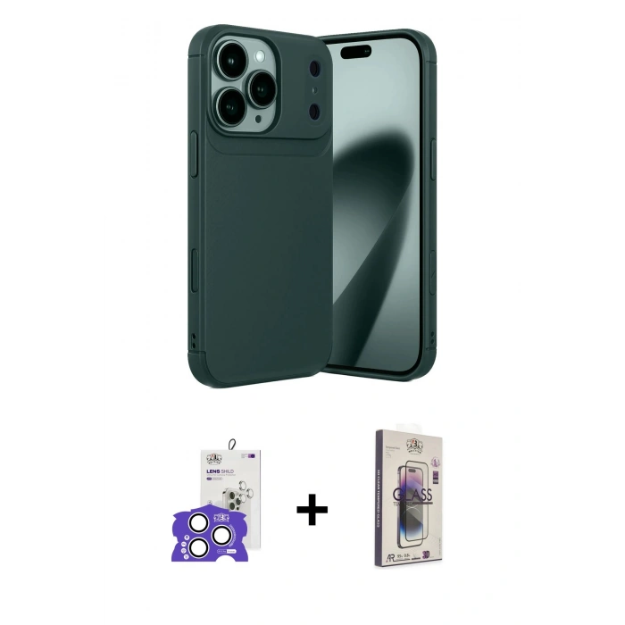 MARSİLYAN™- iPhone 17 Pro Max Kılıf Eksen Form Prime - Siyah Bilvis 3D Cam Ekran Koruyucu + Bilvis Titan Kamera Lens - GS