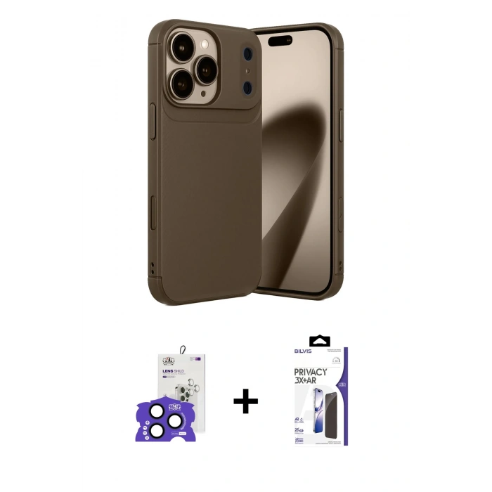 MARSİLYAN™- iPhone 17 Pro Max Kılıf Eksen Form Prime - Siyah Bilvis 3X AR Hayalet Cam Ekran Koruyucu + Bilvis Titan Kamera Lens - LT