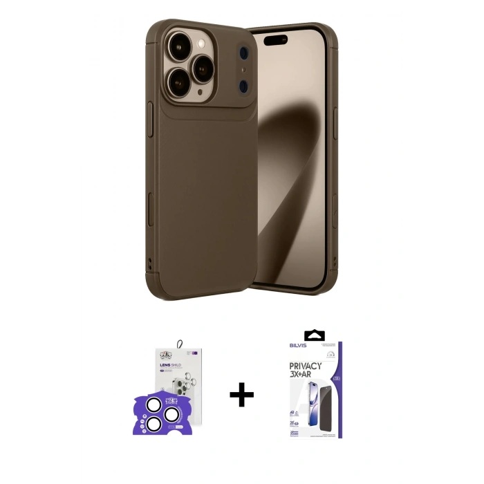MARSİLYAN™- iPhone 17 Pro Max Kılıf Eksen Form Prime - Siyah Bilvis 3X AR Hayalet Cam Ekran Koruyucu + Bilvis Titan Kamera Lens - GS