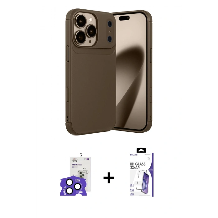 MARSİLYAN™- iPhone 17 Pro Max Kılıf Eksen Form Prime - Siyah Bilvis 3X AR HD Cam Ekran Koruyucu + Bilvis Titan Kamera Lens - LT