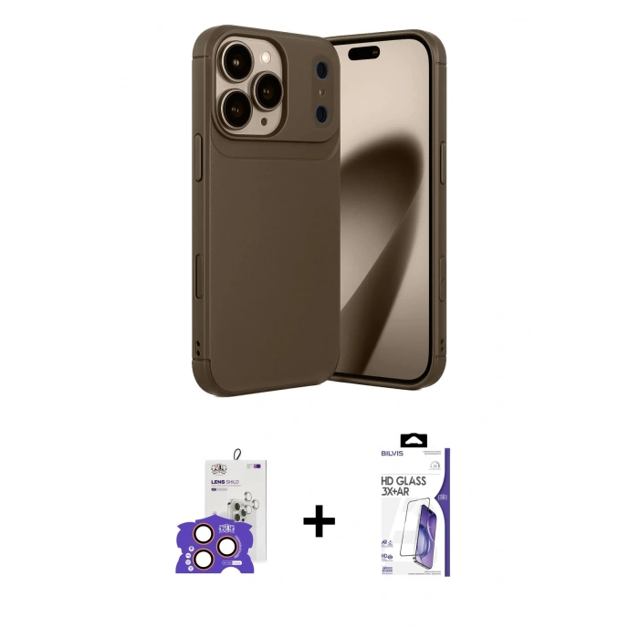 MARSİLYAN™- iPhone 17 Pro Max Kılıf Eksen Form Prime - Siyah Bilvis 3X AR HD Cam Ekran Koruyucu + Bilvis Titan Kamera Lens - TU