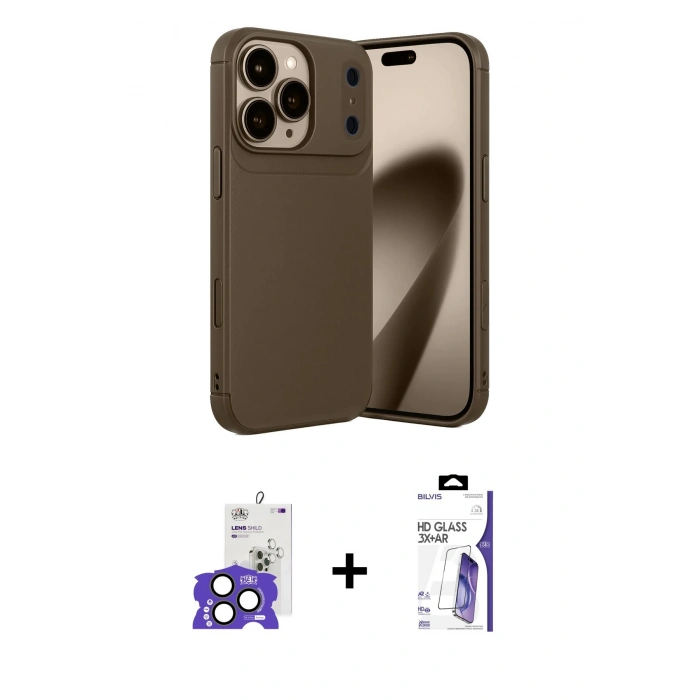 MARSİLYAN™- iPhone 17 Pro Max Kılıf Eksen Form Prime - Siyah Bilvis 3X AR HD Cam Ekran Koruyucu + Bilvis Titan Kamera Lens - NLGY