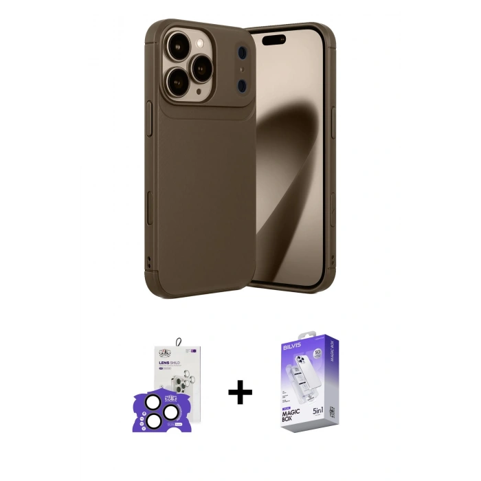 MARSİLYAN™- iPhone 17 Pro Max Kılıf Eksen Form Prime - Siyah Bilvis 5in1 3D Magic Cam Ekran Koruyucu + Natural Grey Bilvis Titan Kamera Lens
