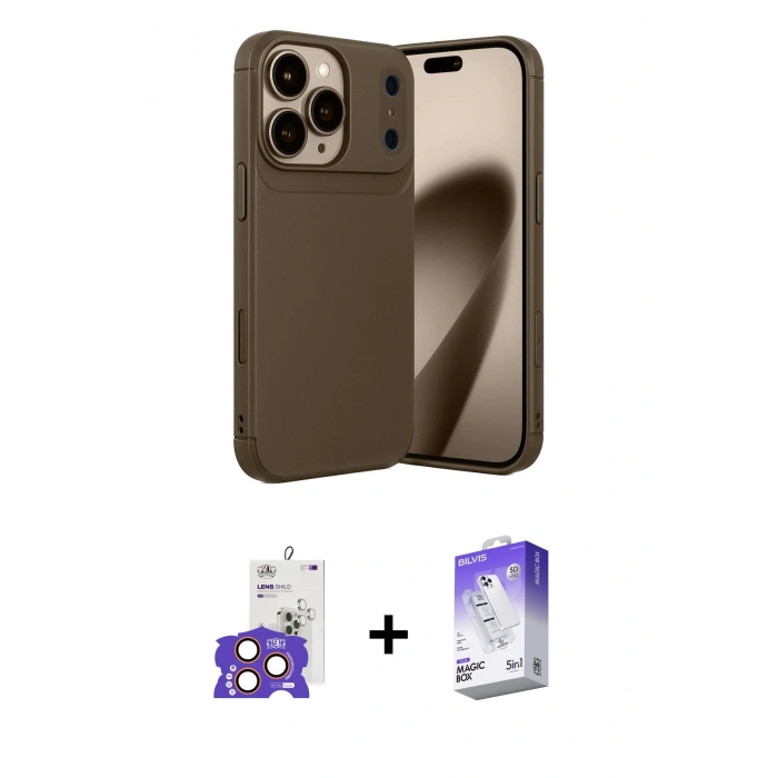MARSİLYAN™- iPhone 17 Pro Max Kılıf Eksen Form Prime - Siyah Bilvis 5in1 3D Magic Cam Ekran Koruyucu + Bilvis Titan Kamera Lens - TU