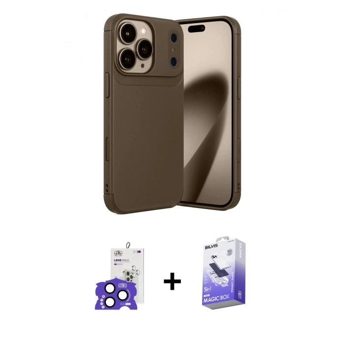 MARSİLYAN™- iPhone 17 Pro Max Kılıf Eksen Form Prime - Siyah Bilvis 5in1 5D Magic Hayalet Cam Ekran Koruyucu + Bilvis Titan Kamera Lens - LT