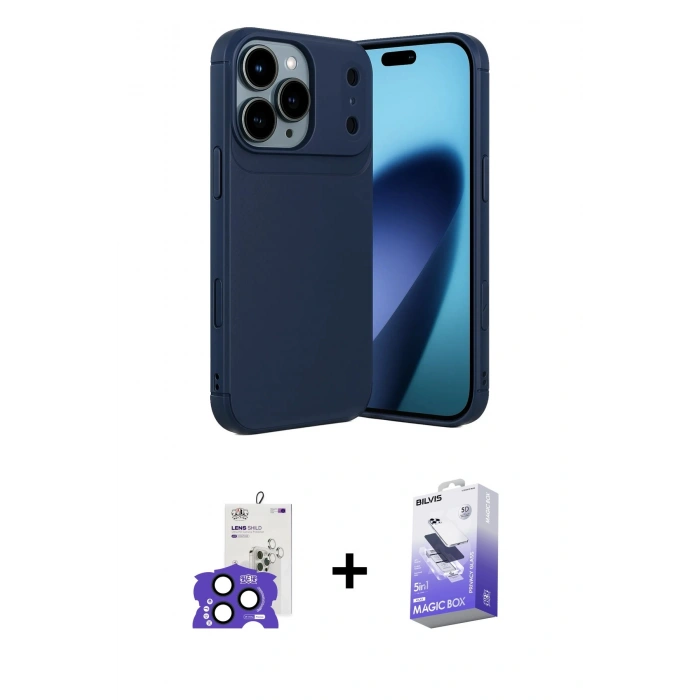 MARSİLYAN™- iPhone 17 Pro Max Kılıf Eksen Form Prime - Siyah Bilvis 5in1 5D Magic Hayalet Cam Ekran Koruyucu + Bilvis Titan Kamera Lens - LT