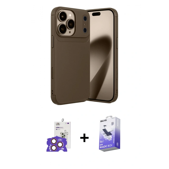 MARSİLYAN™- iPhone 17 Pro Max Kılıf Eksen Form Prime - Siyah Bilvis 5in1 5D Magic Hayalet Cam Ekran Koruyucu + Bilvis Titan Kamera Lens - TU