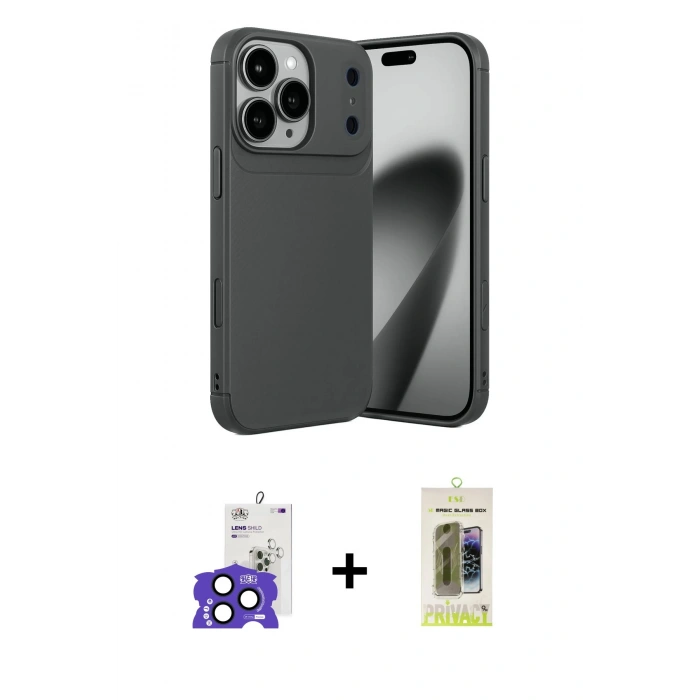 MARSİLYAN™- iPhone 17 Pro Max Kılıf Eksen Form Prime - Siyah Joko Magic 5D Hayalet Cam + Bilvis Titan Kamera Lens - LT