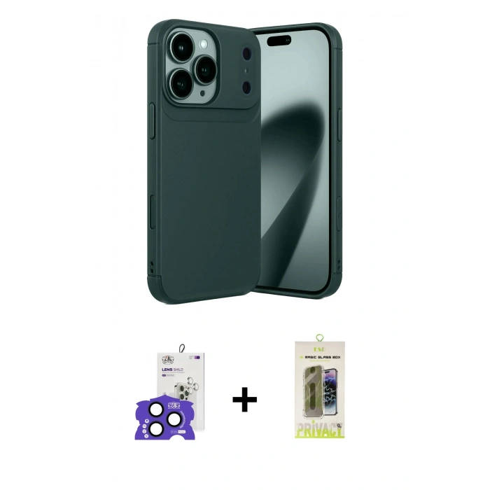 MARSİLYAN™- iPhone 17 Pro Max Kılıf Eksen Form Prime - Siyah Joko Magic 5D Hayalet Cam + Bilvis Titan Kamera Lens - LT