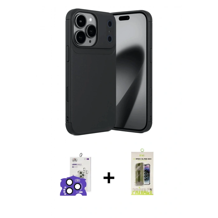 MARSİLYAN™- iPhone 17 Pro Max Kılıf Eksen Form Prime - Siyah Joko Magic 5D Hayalet Cam + Bilvis Titan Kamera Lens - LT