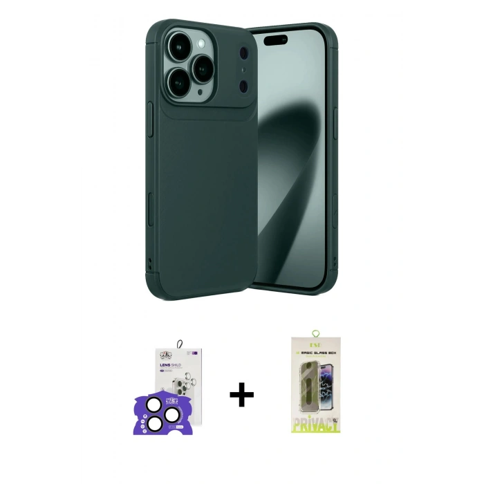 MARSİLYAN™- iPhone 17 Pro Max Kılıf Eksen Form Prime - Siyah Joko Magic 5D Hayalet Cam + Bilvis Titan Kamera Lens - NLGY