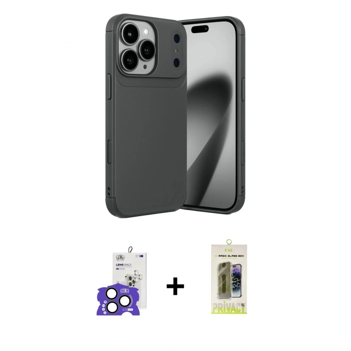 MARSİLYAN™- iPhone 17 Pro Max Kılıf Eksen Form Prime - Siyah Joko Magic 5D Hayalet Cam + Bilvis Titan Kamera Lens - NLGY