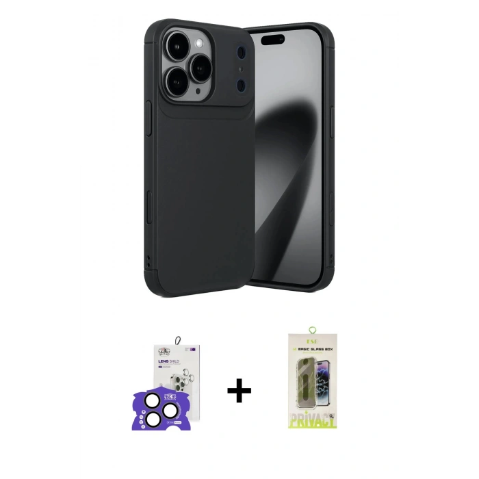 MARSİLYAN™- iPhone 17 Pro Max Kılıf Eksen Form Prime - Siyah Joko Magic 5D Hayalet Cam + Bilvis Titan Kamera Lens - NLGY