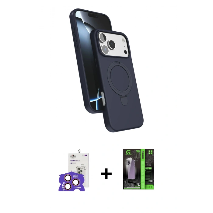 MARSİLYAN™- iPhone 17 Pro Max Kılıf İz Işık Koleksiyonu - Siyah 360 Mat Full Body Arka Koruyucu + Turuncu Bilvis Titan Kamera Lens