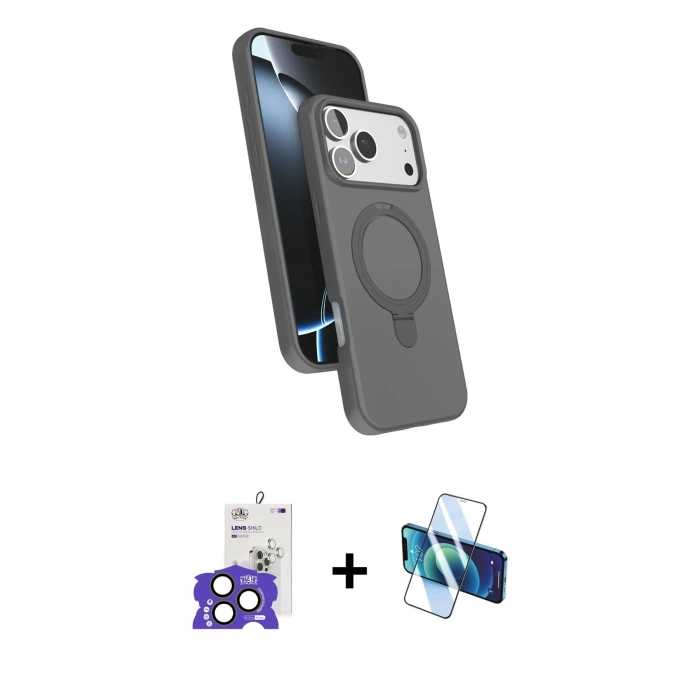 MARSİLYAN™- iPhone 17 Pro Max Kılıf İz Işık Koleksiyonu - Siyah 3D Antistatik Cam Ekran Koruyucu + Bilvis Titan Kamera Lens - NLGY