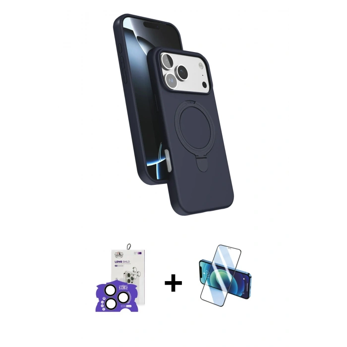 MARSİLYAN™- iPhone 17 Pro Max Kılıf İz Işık Koleksiyonu - Siyah 3D Antistatik Cam Ekran Koruyucu + Bilvis Titan Kamera Lens - NLGY