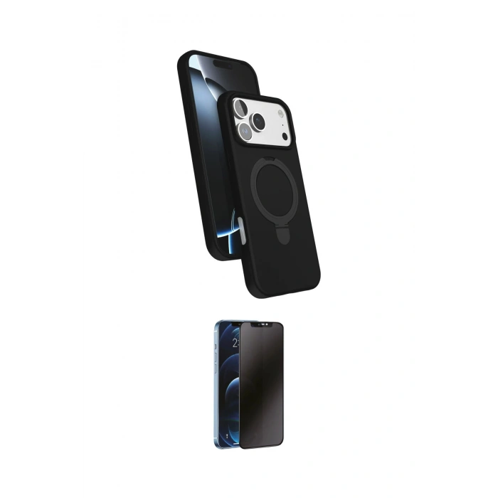 MARSİLYAN™- iPhone 17 Pro Max Kılıf İz Işık Koleksiyonu - Siyah 3D Antistatik Hayalet Cam Ekran Koruyucu