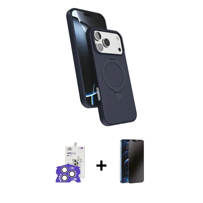 MARSİLYAN™- iPhone 17 Pro Max Kılıf İz Işık Koleksiyonu - Siyah 3D Antistatik Hayalet Cam Ekran Koruyucu + Bilvis Titan Kamera Lens - GS