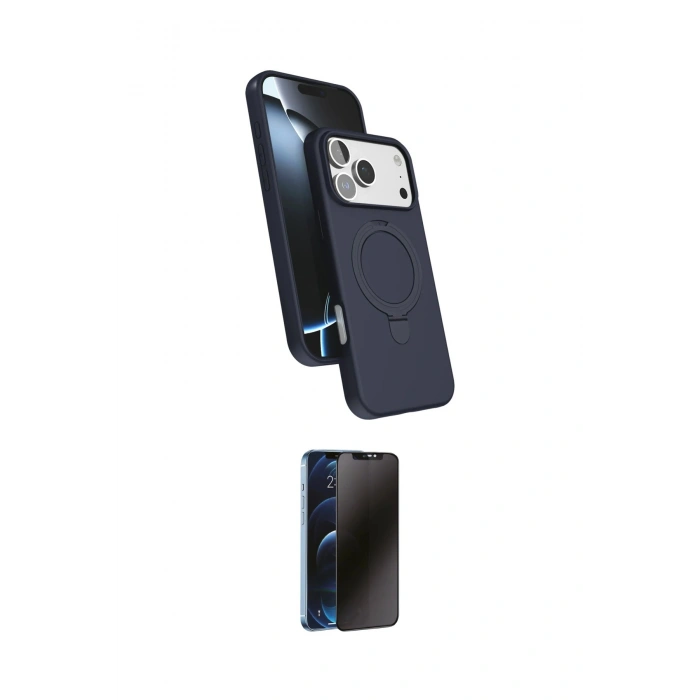MARSİLYAN™- iPhone 17 Pro Max Kılıf İz Işık Koleksiyonu - Siyah 3D Antistatik Hayalet Cam Ekran Koruyucu