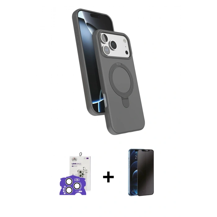 MARSİLYAN™- iPhone 17 Pro Max Kılıf İz Işık Koleksiyonu - Siyah 3D Antistatik Hayalet Cam Ekran Koruyucu + Bilvis Titan Kamera Lens - GS