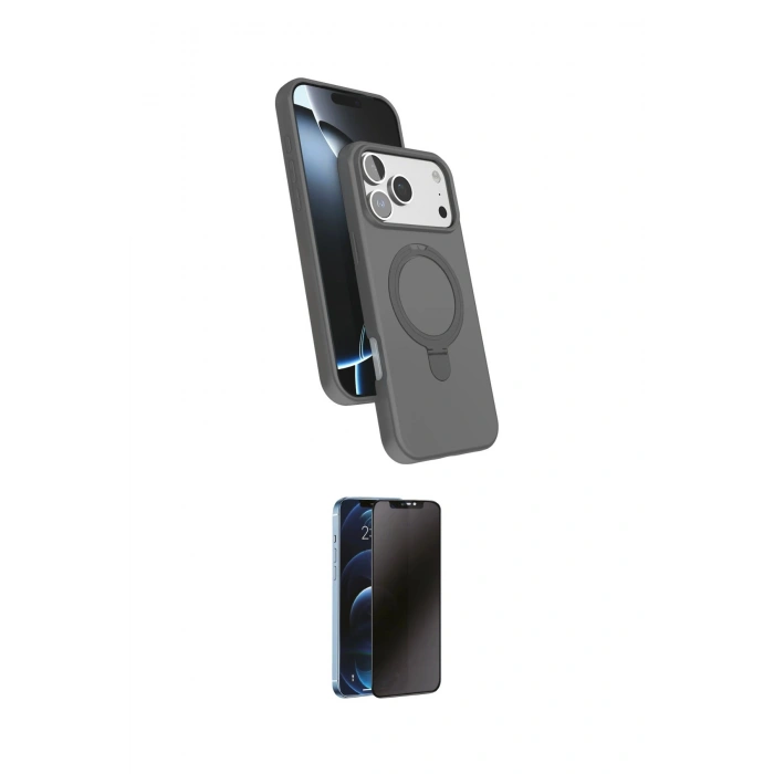 MARSİLYAN™- iPhone 17 Pro Max Kılıf İz Işık Koleksiyonu - Siyah 3D Antistatik Hayalet Cam Ekran Koruyucu
