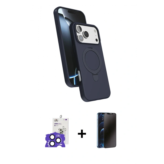 MARSİLYAN™- iPhone 17 Pro Max Kılıf İz Işık Koleksiyonu - Siyah 3D Antistatik Hayalet Cam Ekran Koruyucu + Bilvis Titan Kamera Lens - LT