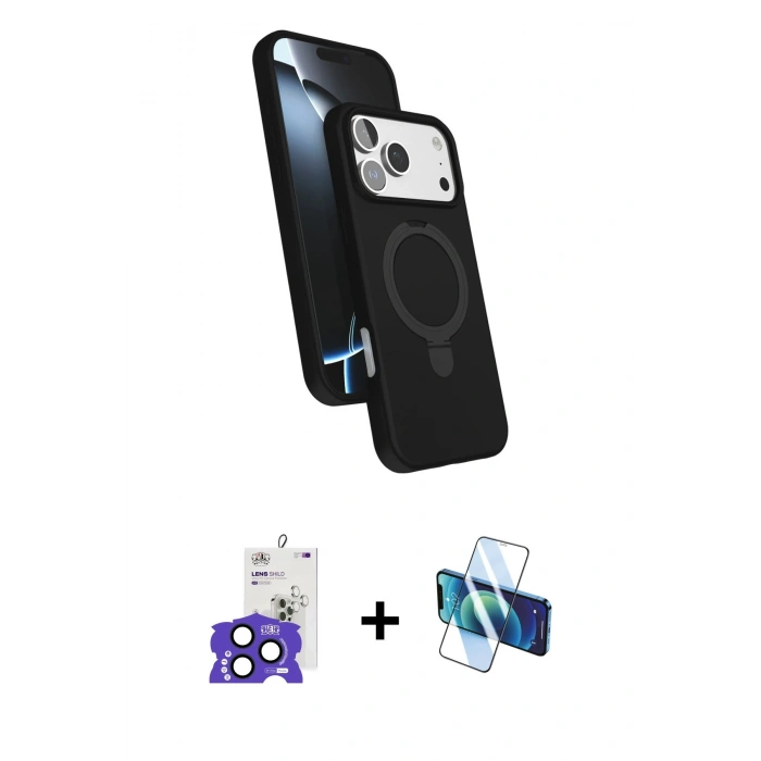 MARSİLYAN™- iPhone 17 Pro Max Kılıf İz Işık Koleksiyonu - Siyah 3D Antistatik Seramik Nano Ekran Koruyucu + Bilvis Titan Kamera Lens - LT