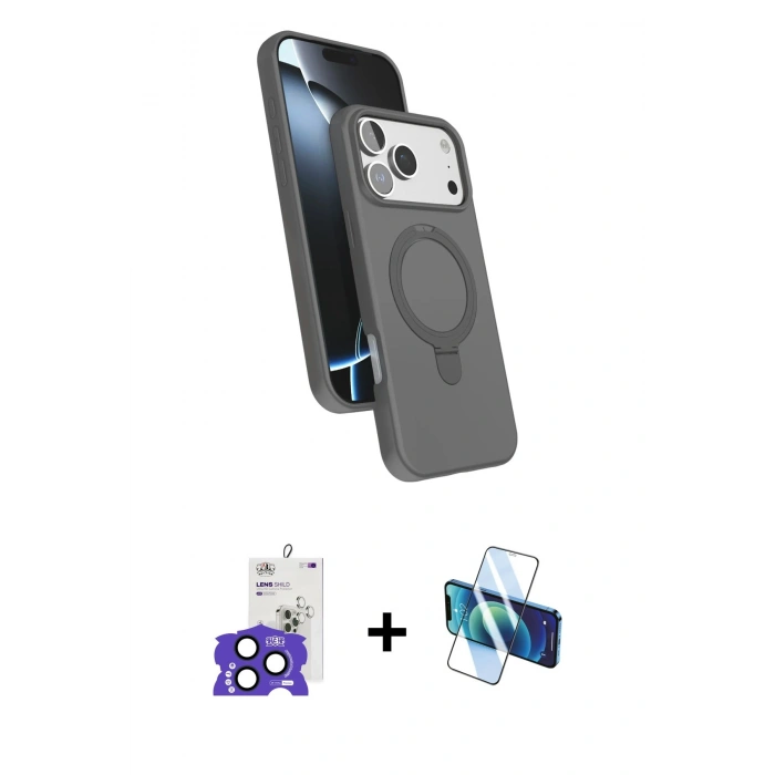 MARSİLYAN™- iPhone 17 Pro Max Kılıf İz Işık Koleksiyonu - Siyah 3D Antistatik Seramik Nano Ekran Koruyucu + Bilvis Titan Kamera Lens - LT