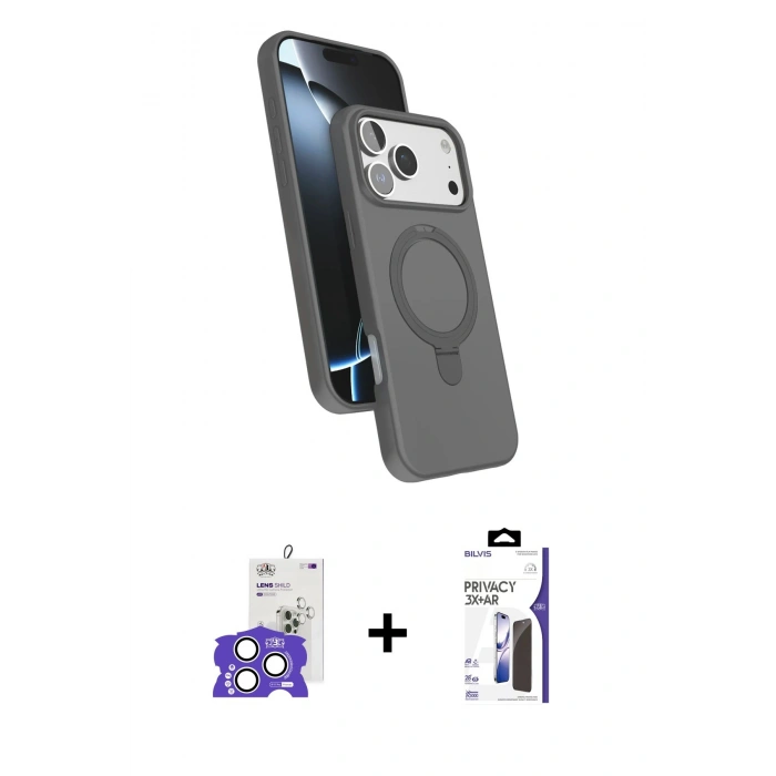 MARSİLYAN™- iPhone 17 Pro Max Kılıf İz Işık Koleksiyonu - Siyah Bilvis 3X AR Hayalet Cam Ekran Koruyucu + Bilvis Titan Kamera Lens - GS