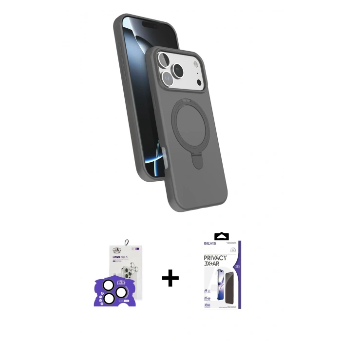 MARSİLYAN™- iPhone 17 Pro Max Kılıf İz Işık Koleksiyonu - Siyah Bilvis 3X AR Hayalet Cam Ekran Koruyucu + Bilvis Titan Kamera Lens - NLGY