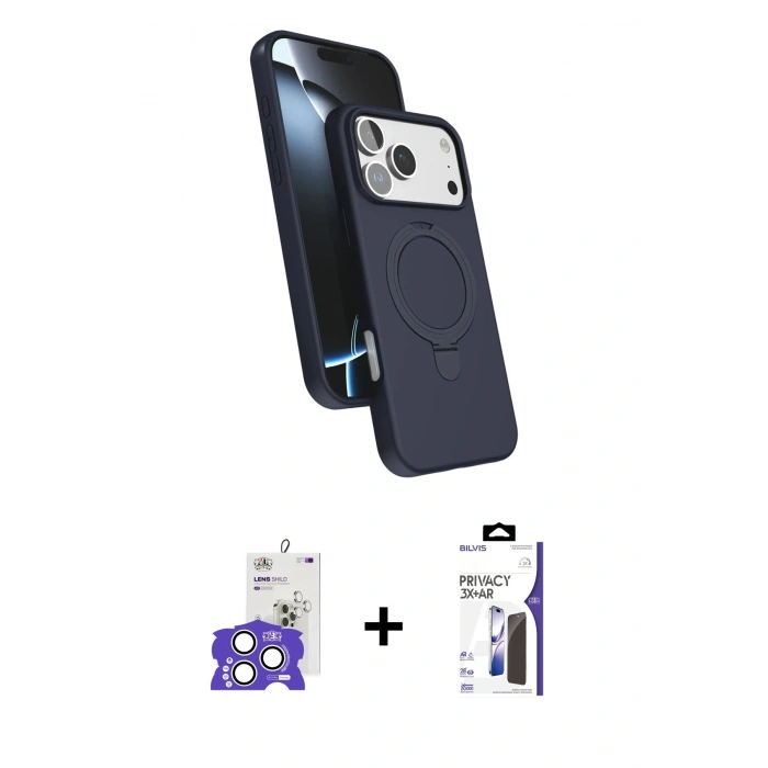 MARSİLYAN™- iPhone 17 Pro Max Kılıf İz Işık Koleksiyonu - Siyah Bilvis 3X AR Hayalet Cam Ekran Koruyucu + Bilvis Titan Kamera Lens - GS